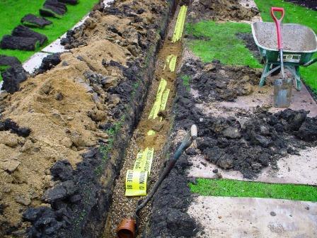 Drainage pipes being laid